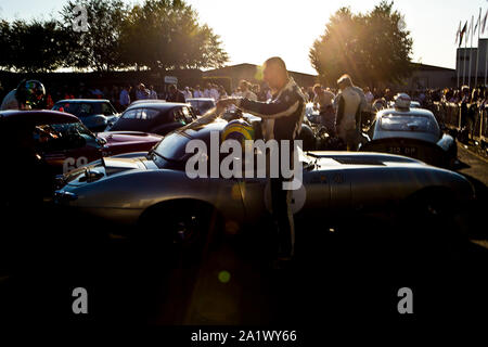 1961 Jaguar E-Type von Emi leichte' von Gary Pearson & Alex Brundle in der RAC-TT Feier Rennen auf dem Goodwood Revival 14. Sept 2019 in C angetrieben Stockfoto