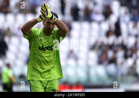 Torino, Italien. 28. September 2019. Italienische Serie A Juventus FC vs Spal. Gianluigi Buffon von Juventus Turin. Stockfoto