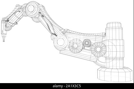 Industrial robot Manipulator. Wire-Frame auf weißem Hintergrund. EPS 10-Format. Vektor erstellt von 3d, Wire-Frame. Stock Vektor