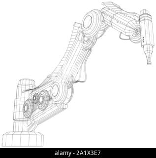 Roboterarm, Industriemaschinen. Technische Illustration wire-frame. Vektor Rendering von 3d. Stock Vektor