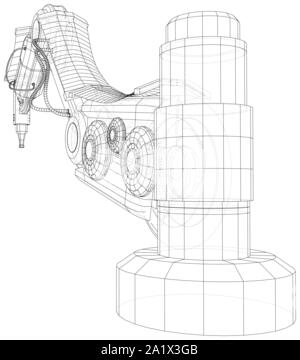 Industrial robot Manipulator. Wire-Frame auf weißem Hintergrund. EPS 10-Format. Vektor erstellt von 3d, Wire-Frame. Stock Vektor