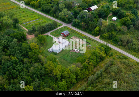 Luftaufnahme des einen Samen Farm in der Nähe von Madison, Wisconsin, USA. Stockfoto