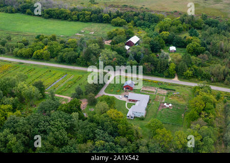 Luftaufnahme des einen Samen Farm in der Nähe von Madison, Wisconsin, USA. Stockfoto