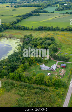 Luftaufnahme des einen Samen Farm in der Nähe von Madison, Wisconsin, USA. Stockfoto