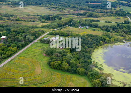 Luftaufnahme des einen Samen Farm in der Nähe von Madison, Wisconsin, USA. Stockfoto