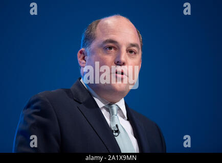 Manchester, Großbritannien. 29. September 2019. Ben Wallace, Staatssekretär für Verteidigung und MP für Wyre und Preston North spricht am ersten Tag des dem Parteitag der Konservativen in Manchester. © Russell Hart/Alamy Leben Nachrichten. Stockfoto