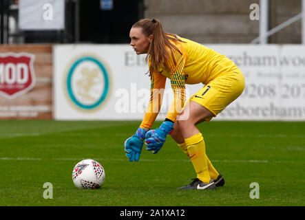 Boreham Wood, Großbritannien. 29 Sep, 2019. Portsmouth, England - 29. SEPTEMBER: Megan Walsh von Brighton und Hove Albion WFC während Super Barclay's FA Women's League Spiel zwischen Arsenal Frauen und Brighton und Hove Albion Frauen an der Wiese Park Stadion am 29. September 2019 in Boreham Wood, England Credit: Aktion Foto Sport/Alamy leben Nachrichten Stockfoto