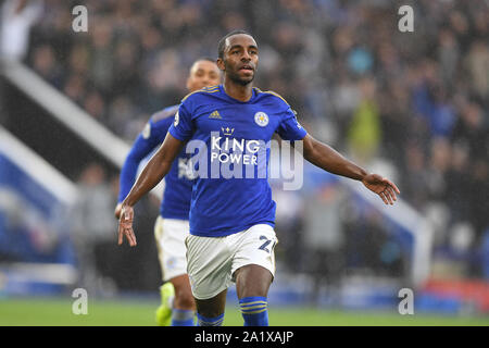 Leicester, Großbritannien. 29. September 2019. Ricardo Pereira (21) von Leicester City feiert, nachdem er ein Ziel machen es 1-0 während der Premier League Match zwischen Leicester City und Newcastle United für die King Power Stadion, Leicester am Sonntag, den 29. September 2019. Credit: MI Nachrichten & Sport/Alamy leben Nachrichten Stockfoto