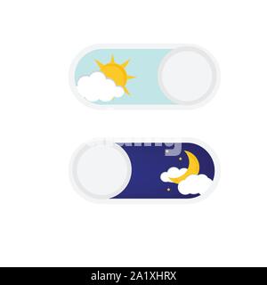 Vector Illustration von Tag und Nacht. Tag Nacht Konzept, Sonne und Mond, Tag Nacht Symbol. Element der Benutzerschnittstelle - Über die Switcher Stock Vektor