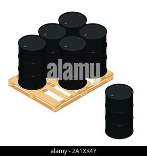 Industrie Barrel Öl oder chemische Fässer auf Paletten gestapelt. Chemischen Behälter. Container von Fässern von Kohlenwasserstoffen. Stock Vektor