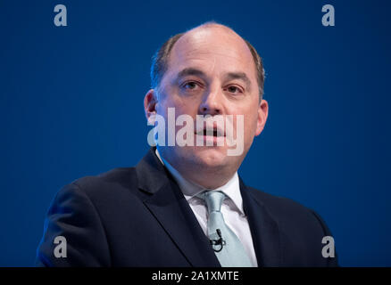 Manchester, Großbritannien. 29. September 2019. Ben Wallace, Staatssekretär für Verteidigung und MP für Wyre und Preston North spricht am ersten Tag des dem Parteitag der Konservativen in Manchester. © Russell Hart/Alamy Leben Nachrichten. Stockfoto