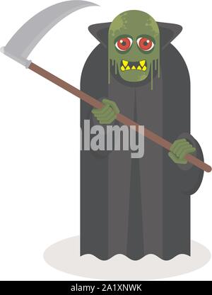 Grüne Äpfel Zombie mit einer Sense in der Hand. Stock Vektor