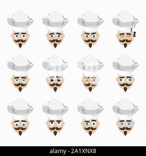 Einstellen der netten Koch Emoticons. Vector Illustration. Stock Vektor