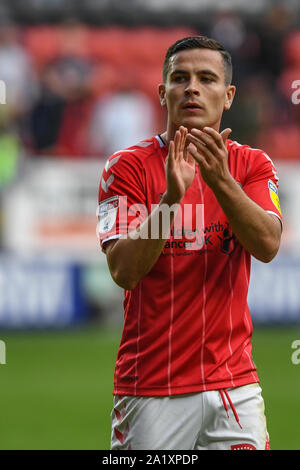 28. September 2019, das Tal, Charlton, England; Sky Bet Meisterschaft, Charlton vs Leeds United; Josh Cullen (24) von Charlton Credit: Phil Westlake/News Bilder Stockfoto