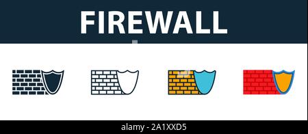 Firewall Symbol gesetzt. Premium Symbol in verschiedenen Stilen von Sicherheit Ikonen Sammlung. Kreative firewall Symbol, Outline, Farben und Symbole Stock Vektor