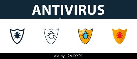 Antivirus Icon Set. Premium Symbol in verschiedenen Stilen von Sicherheit Ikonen Sammlung. Kreative antivirus Symbol, Outline, farbige und flach Stock Vektor