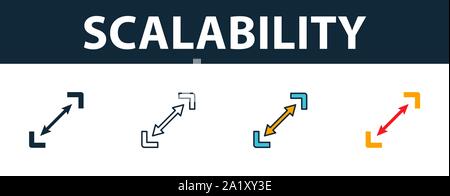 Skalierbarkeit Icon Set. Premium Symbol in verschiedenen Stilen von Autostart-symbole Sammlung. Kreative Skalierbarkeit Symbol, Outline, farbige und flach Stock Vektor