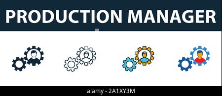 Production Manager Symbol gesetzt. Premium Symbol in verschiedenen Stilen von Autostart-symbole Sammlung. Kreative Produktion Manager Symbol gefüllt, Umriss Stock Vektor