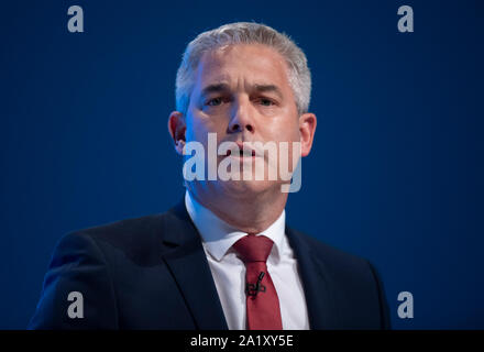 Manchester, Großbritannien. 29. September 2019. Steve Barclay, Staatssekretär für die Europäische Union und MP für North East Cambridgeshire spricht am ersten Tag des dem Parteitag der Konservativen in Manchester. © Russell Hart/Alamy Leben Nachrichten. Stockfoto