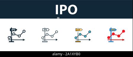 Ipo Icon Set. Premium Symbol in verschiedenen Stilen von Autostart-symbole Sammlung. Kreative ipo-Symbol, Outline, Farben und Symbole Stock Vektor
