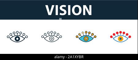 Vision Icon Set. Premium Symbol in verschiedenen Stilen von Autostart-symbole Sammlung. Kreative vision Symbol, Outline, Farben und Symbole Stock Vektor