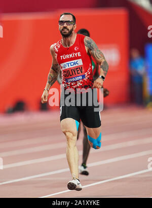 Doha, Katar. 29 Sep, 2019. Ramil Gulijew der Türkei konkurrieren in der 200 Meter für Männer während des 17. IAAF Leichtathletik WM in der Khalifa Stadion in Doha, Katar. Ulrik Pedersen/CSM/Alamy leben Nachrichten Stockfoto