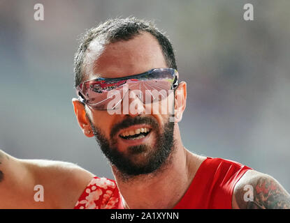 Doha, Katar. 29 Sep, 2019. Ramil Gulijew der Türkei konkurrieren in der 200 Meter für Männer während des 17. IAAF Leichtathletik WM in der Khalifa Stadion in Doha, Katar. Ulrik Pedersen/CSM/Alamy leben Nachrichten Stockfoto