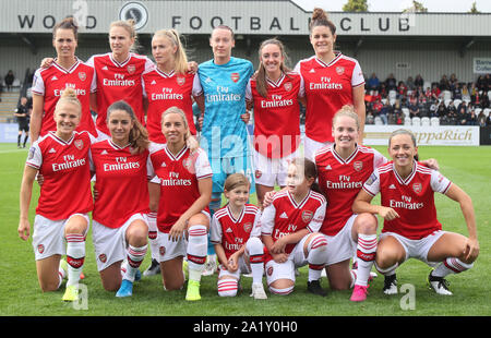 Boreham Wood, Großbritannien. 29 Sep, 2019. Portsmouth, England - 29. SEPTEMBER: Arsenal Frauen Mannschaft schießen während Super Barclay's FA Women's League Spiel zwischen Arsenal Frauen und Brighton und Hove Albion Frauen an der Wiese Park Stadion am 29. September 2019 in Boreham Wood, England Credit: Aktion Foto Sport/Alamy leben Nachrichten Stockfoto