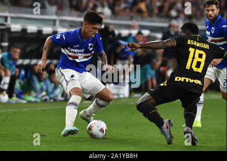 EMILIANO RIGONI, SAMPDORIA), KWODWO ASAMOAH, INTER, während Sampdoria Vs Inter, Genua, Italien, 28. September 2019, Fußball Italienische Fußball Serie A Männer Champ Stockfoto