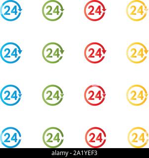 Pfeil und 24 Button, Logo, Zeit, Symbol Stock Vektor