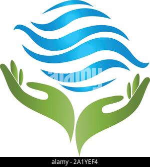 Zwei Hände, Wasser, Wellen, Tropfen, logo Stock Vektor