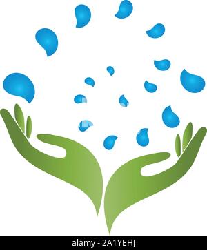 Zwei Hände, Wasser, Wellen, Tropfen, logo Stock Vektor