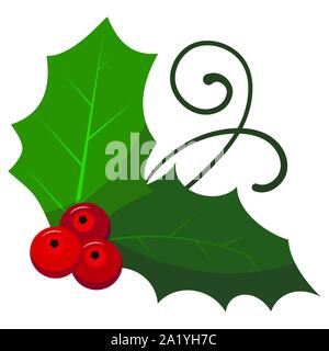 Flache Bauweise, Cartoon Stil Mistel Zweig auf weißem Hintergrund Vektor-illustration Weihnachten, Neujahr Symbol isoliert. Stock Vektor