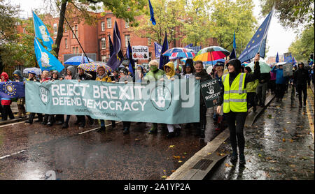 Manchester, Großbritannien. Sonntag, 29 September, 2019. März und Rally Brexit abzulehnen, und unsere Demokratie zu Beginn des Konservativen jährliche Conferen verteidigen. Stockfoto