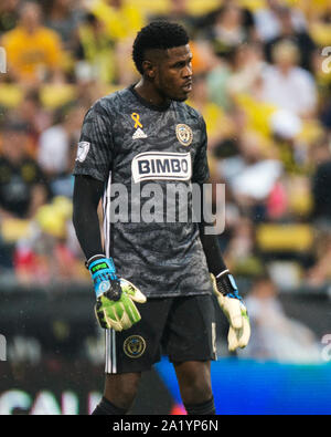 Columbus, Ohio, USA. 29. September 2019. Philadelphia Union Torwart Andre Blake (18) im Spiel gegen die Columbus Crew SC in ihres Gleichen an Mapfre Stadion. Credit: Brent Clark/Alamy leben Nachrichten Stockfoto