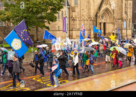 Manchester, Großbritannien. Sonntag, 29 September, 2019. März und Rally Brexit abzulehnen, und unsere Demokratie zu Beginn des Konservativen jährliche Conferen verteidigen. Stockfoto