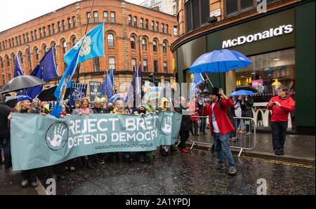 Manchester, Großbritannien. Sonntag, 29 September, 2019. März und Rally Brexit abzulehnen, und unsere Demokratie zu Beginn des Konservativen jährliche Conferen verteidigen. Stockfoto