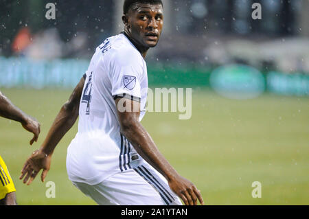 Columbus, Ohio, USA. 29 Sep, 2019. Sonntag, September 29, 2019: Philadelphia Union defender Mark McKenzie (4) in der ersten Hälfte der Partie zwischen Philadelphia Union und Columbus Crew SC an MAPFRE Stadium, in Columbus, OH. Pflichtfeld Foto: Dorn Byg/Cal Sport Media. Philadelphia Union 0 - Columbus Crew SC Credit: Cal Sport Media/Alamy leben Nachrichten Stockfoto