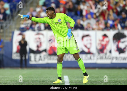 Gillette Stadium. 29 Sep, 2019. MA, USA; New York City Torwart Sean Johnson (1) reagiert, während ein MLS-Match zwischen New York City FC und New England Revolution am Gillette Stadium. Anthony Nesmith/CSM/Alamy leben Nachrichten Stockfoto