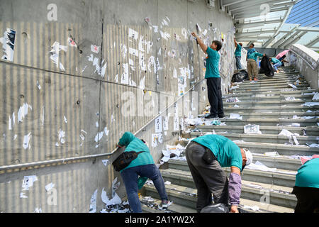 29. September 2019 Tamar, Admiralität, Hong Kong. Reinigen Sie nach der Protest Kennzeichnung der 5. Jahrestag der Regenschirm Bewegung am Tag zuvor. Stockfoto