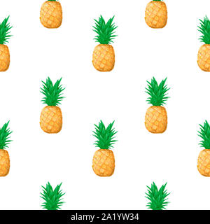 Ananas Muster Hintergrund. Aquarell bunte frisches Obst Illustration isoliert auf weißem Hintergrund. Clip-Art im Sommerstil Stockfoto