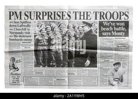 Eine Reproduktion im inneren Seite der Daily Mail vom 7. Juni 1944 mit Nachrichten über Winston Churchill die Truppen Stockfoto