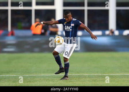 Gillette Stadium. 29 Sep, 2019. MA, USA; New England Revolution vorwärts Cristian Penilla (70) in einem MLS-Match zwischen New York City FC und New England Revolution am Gillette Stadium. Anthony Nesmith/CSM/Alamy leben Nachrichten Stockfoto