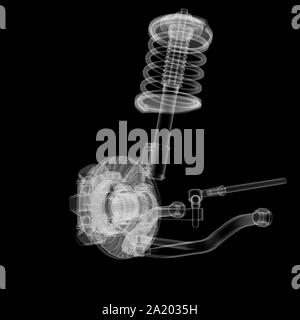 X-ray Auto Suspension und Bremsscheibe auf schwarzen Hintergrund, 3D-Darstellung Stockfoto