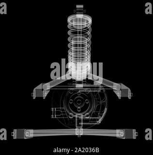 X-ray Auto Suspension und Bremsscheibe auf schwarzen Hintergrund, 3D-Darstellung Stockfoto