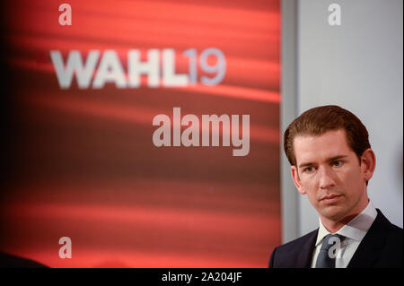 Wien, Österreich. 29 Sep, 2019. Österreichische Volkspartei Führer, Sebastian Kurz während einer Live-TV-Debatte für den snap Parlamentswahlen in der Hofburg zu sehen. Credit: SOPA Images Limited/Alamy leben Nachrichten Stockfoto