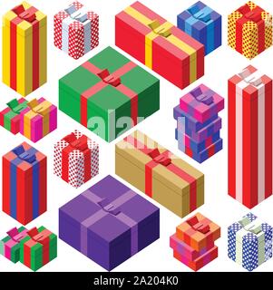 Set in verschiedenen Größen bunten Geschenkpackungen Stock Vektor