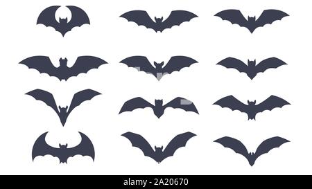 Bat Silhouette. Halloween Icon Set. Flache cartoon Objekte. Stock Vektor