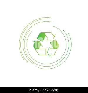 Recycling Zeichen mit drei Pfeilen in futuristischen Kreise. Vector Illustration. Vektor Illustration auf weißem Hintergrund. Stock Vektor