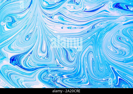 Flüssige abstrakter Kunst Marmor Textur in Blau. Abstrakte Textur von Liquid Acryl. Stockfoto